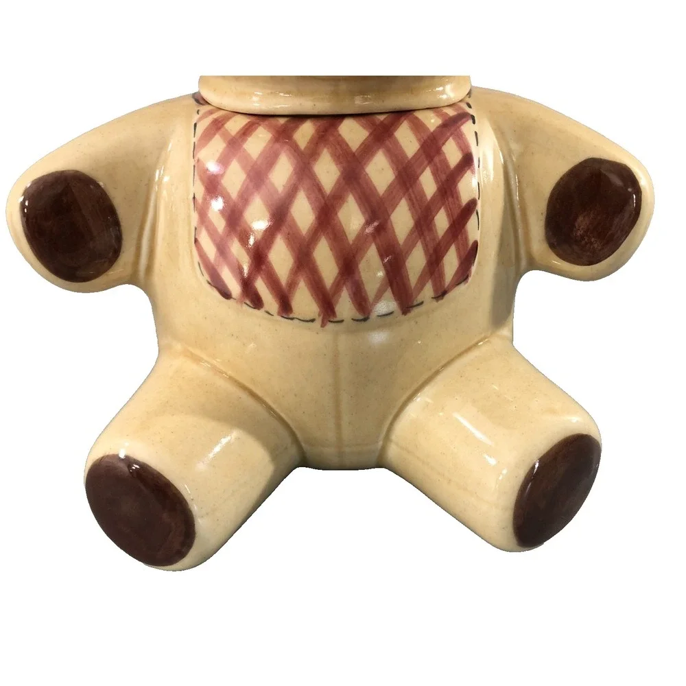 Teddy Bear Cookie Jar Tan Brown‎ Red Sweets Snacks Kitchen